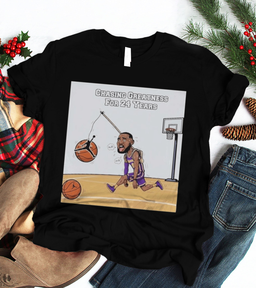 Chasing Greatness For 24 Years Basketball Cartoon With Hoop And Ball T-Shirt