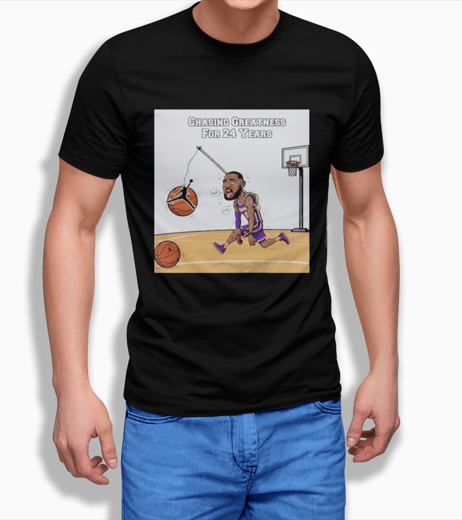 Chasing Greatness For 24 Years Basketball Cartoon With Hoop And Ball T-Shirt