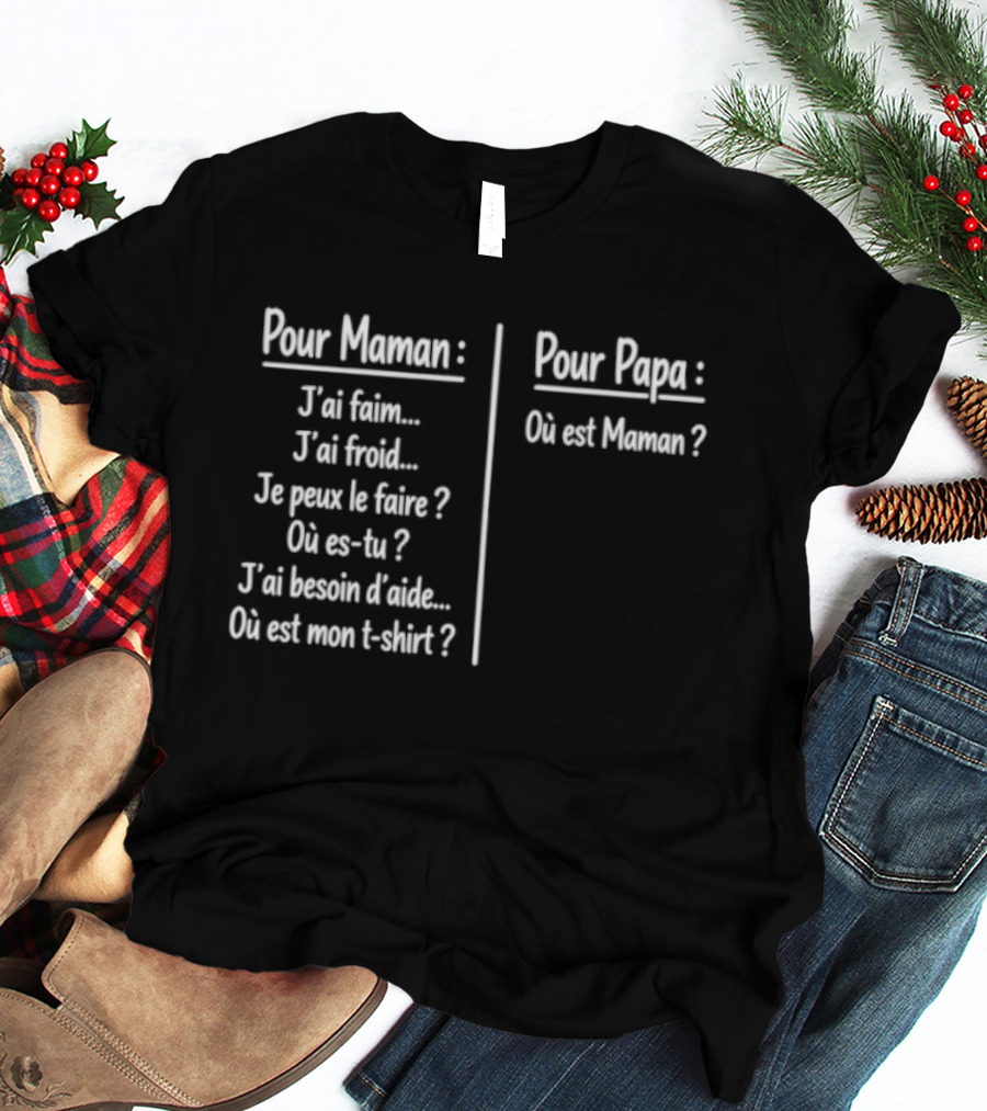 Pour Maman Papa J'ai Faim Froid Parenting Humor Où Est Maman Comparison T-Shirt