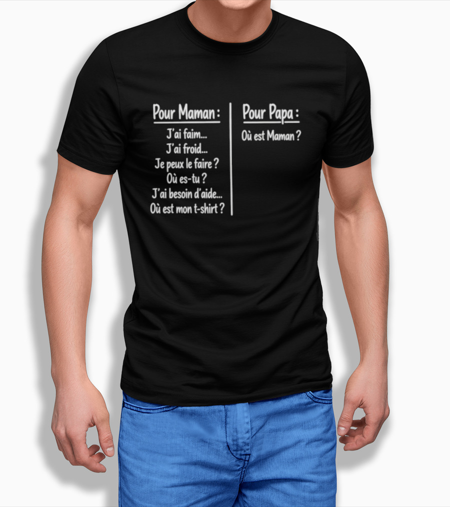 Pour Maman Papa J'ai Faim Froid Parenting Humor Où Est Maman Comparison T-Shirt