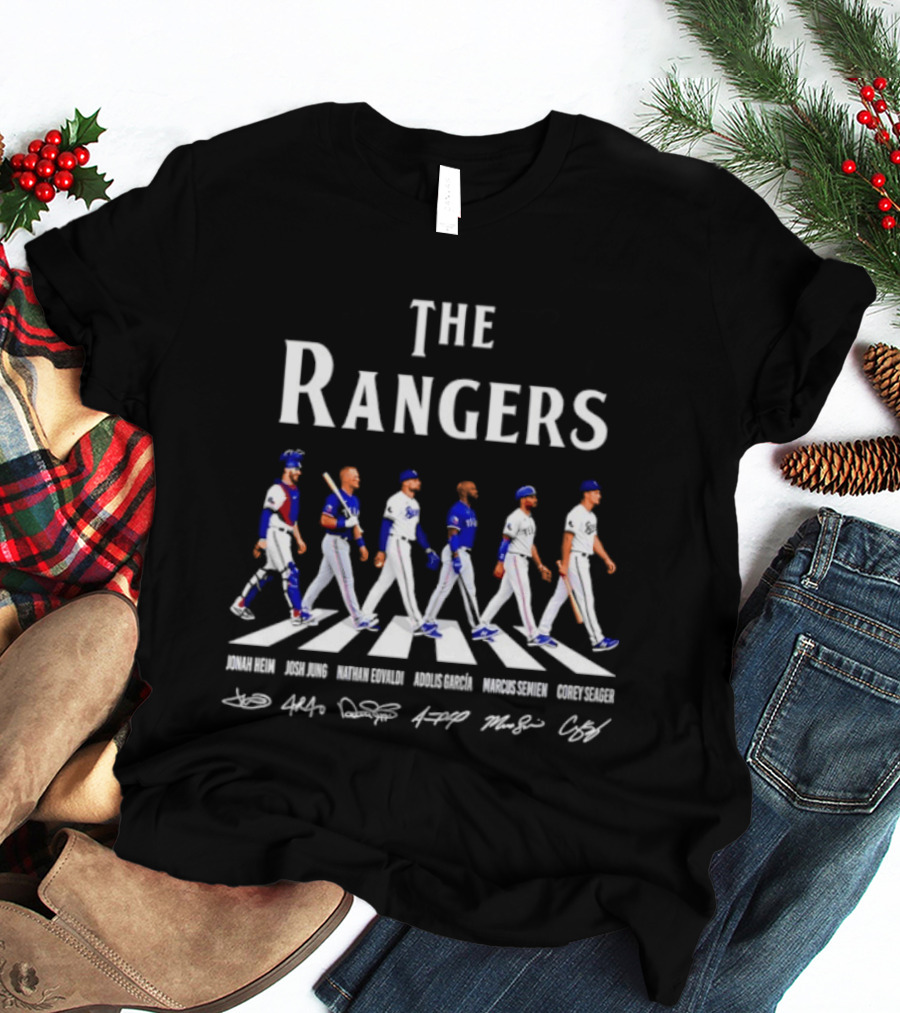 The Rangers Jonah Heim Josh Jung Nathan Eovaldi Adolis Garcia Marcus Semien Corey Seager Abbey Road Baseball Players T-Shirt
