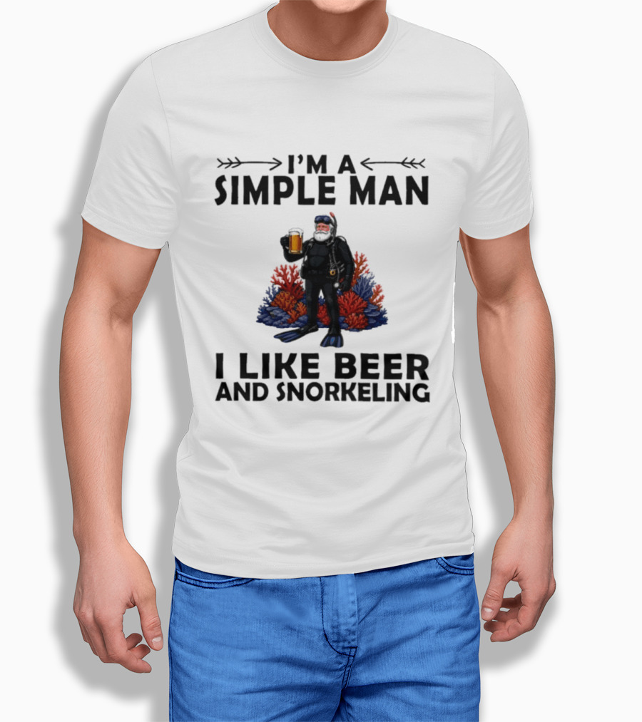 I'm A Simple Man I Like Beer And Snorkeling Diver Holding With Coral T-Shirt