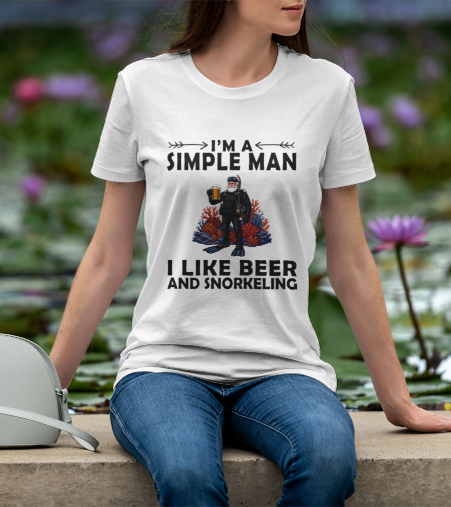 I'm A Simple Man I Like Beer And Snorkeling Diver Holding With Coral T-Shirt