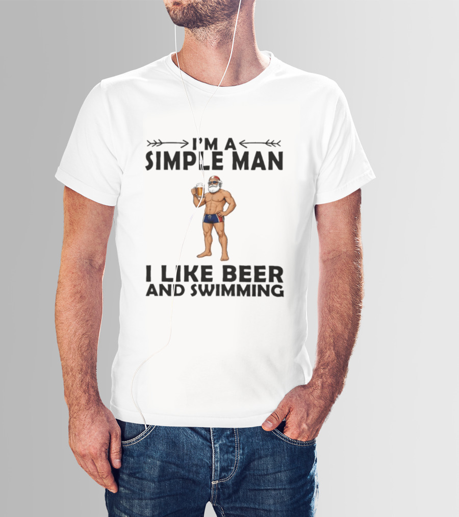 I'm A Simple Man I Like Beer And Swimming Funny Bearded Swimmer With Beer T-Shirt
