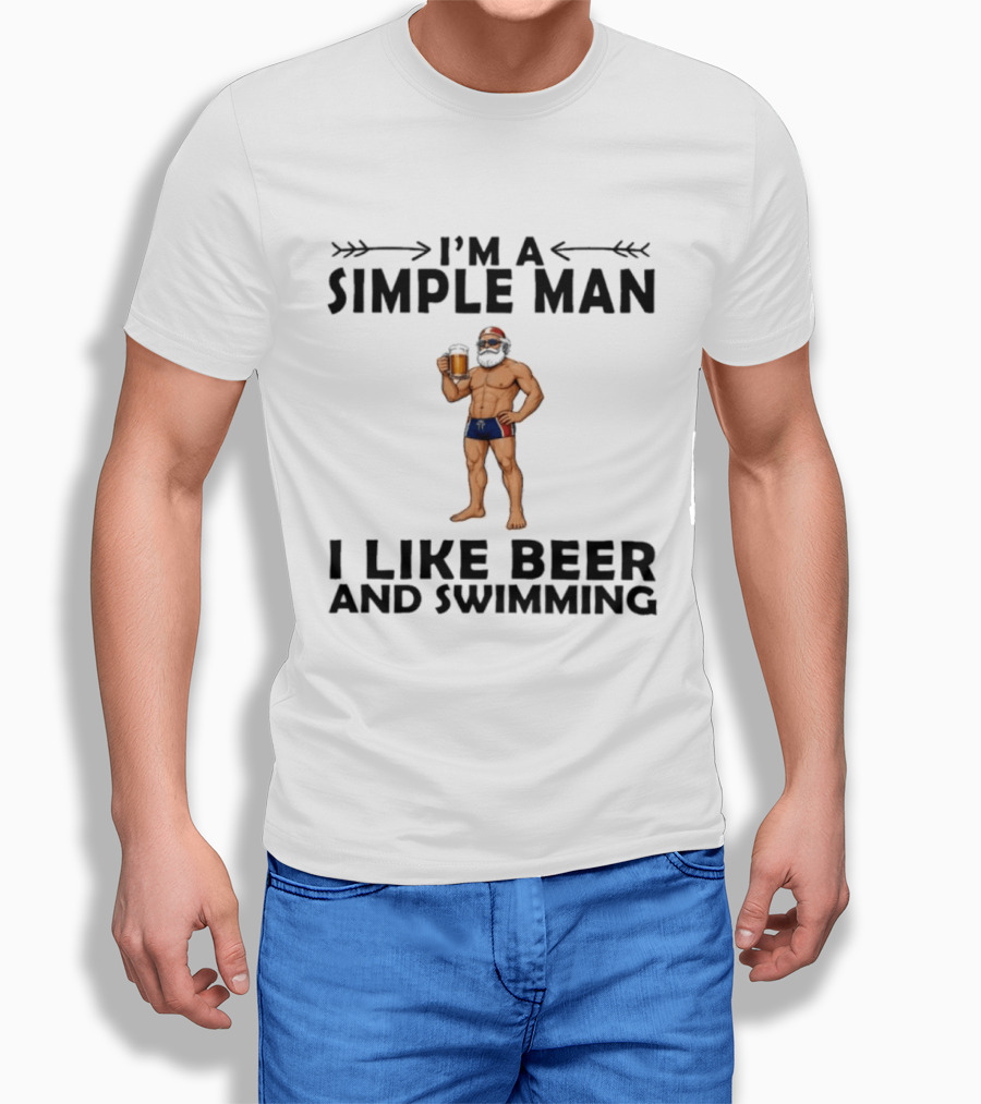 I'm A Simple Man I Like Beer And Swimming Funny Bearded Swimmer With Beer T-Shirt