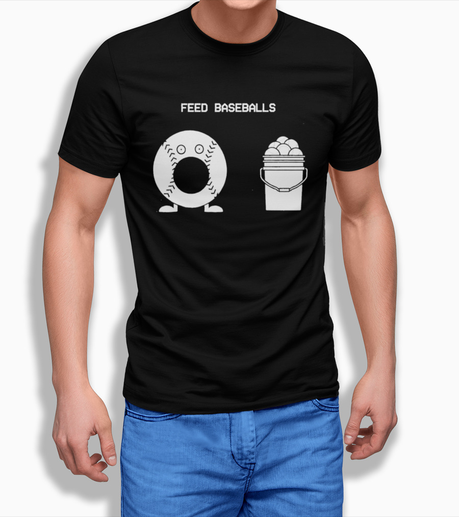 Feed Baseballs Funny Donut Character With Baseball Bucket T-Shirt