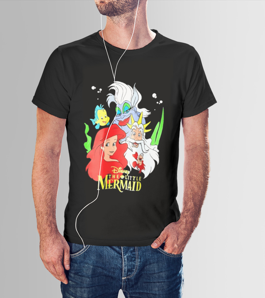 Disney The Little Mermaid Ariel Ursula King Triton Flounder Characters T-Shirt