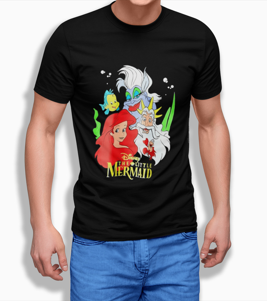 Disney The Little Mermaid Ariel Ursula King Triton Flounder Characters T-Shirt