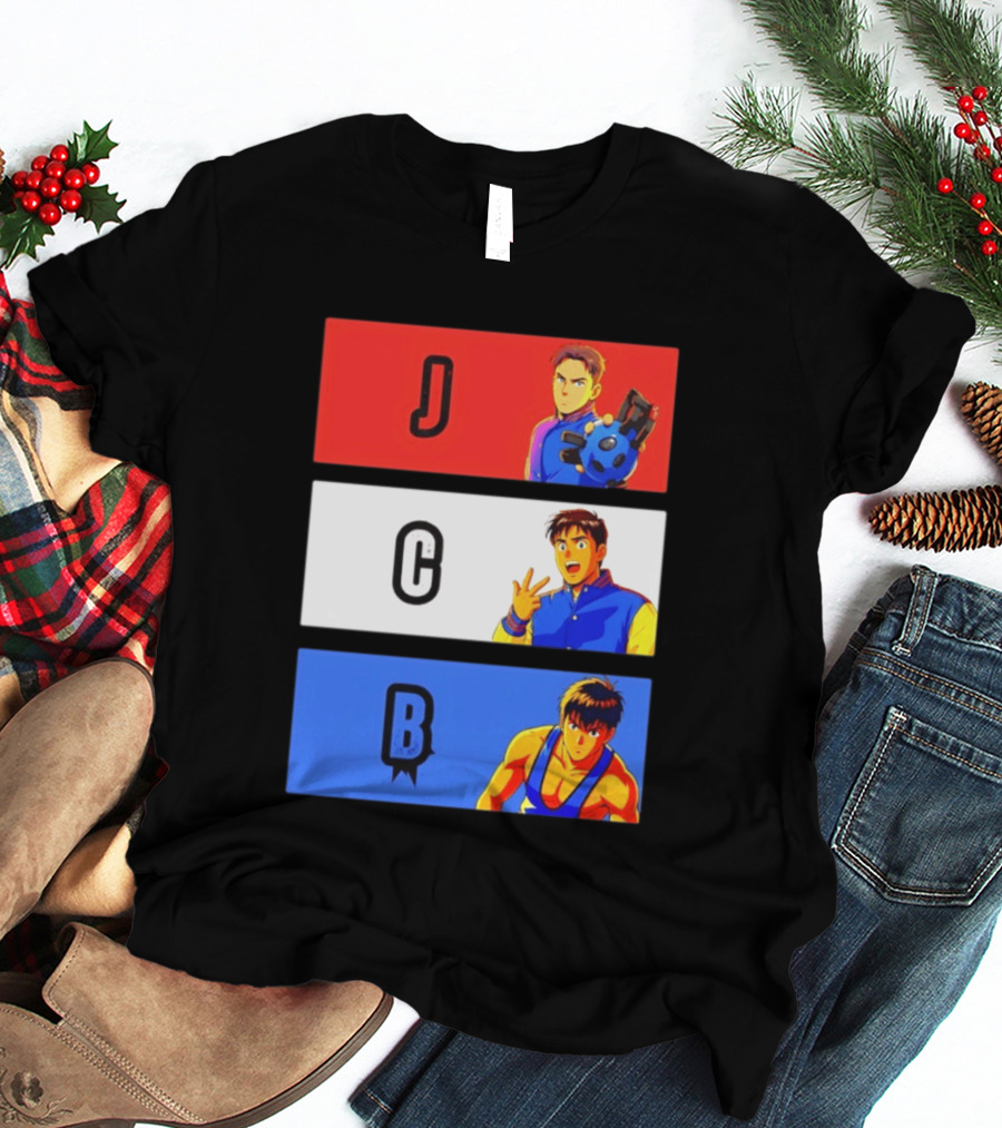 JCB Anime Characters Red White Blue Panels T-Shirt