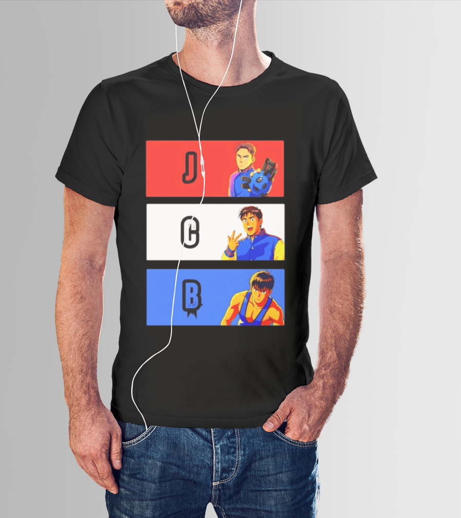 JCB Anime Characters Red White Blue Panels T-Shirt