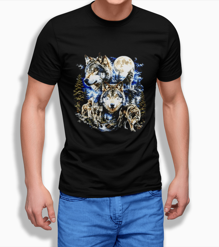 MS Studio Wolf Pack Full Moon Forest Wilderness Nature T-Shirt