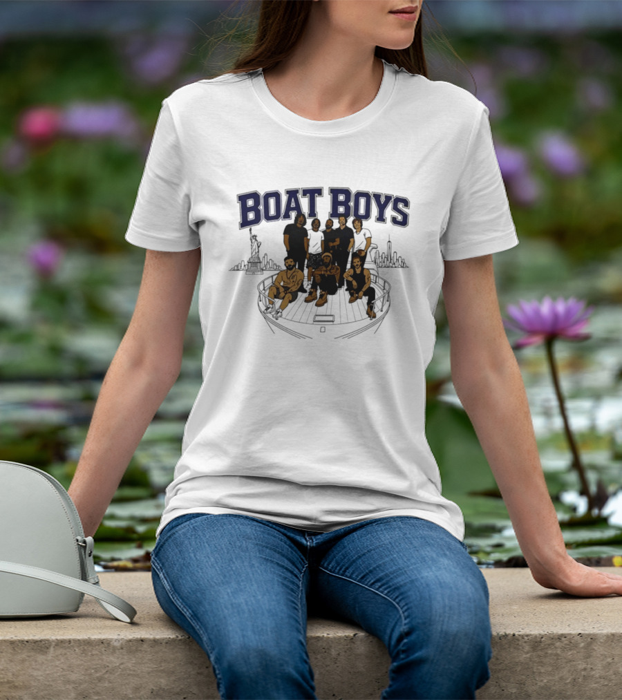 Boat Boys New York City Skyline Statue Of Liberty Group Giants T-Shirt