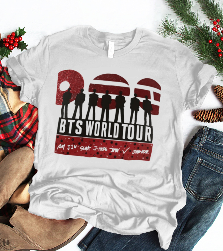 BTS World Tour RM Jin Suga J Hope Jimin V Jungkook Silhouettes Red Sparkle T-Shirt