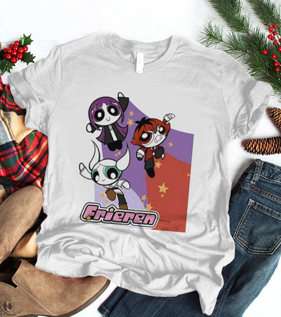 Frieren Characters In Powerpuff Girls Style With Stars T-Shirt
