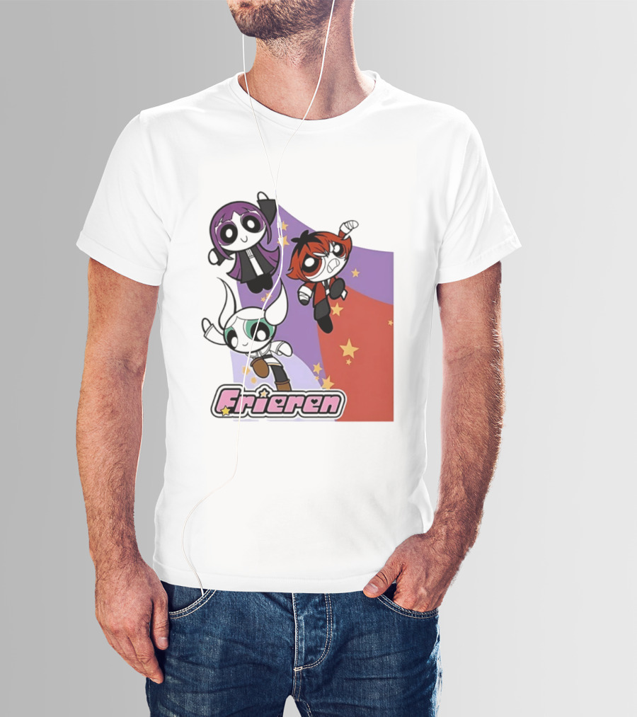 Frieren Characters In Powerpuff Girls Style With Stars T-Shirt