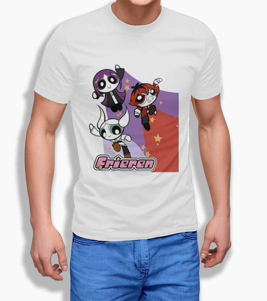 Frieren Characters In Powerpuff Girls Style With Stars T-Shirt