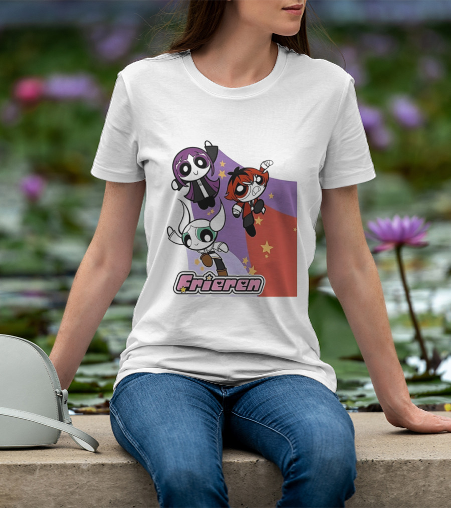Frieren Characters In Powerpuff Girls Style With Stars T-Shirt