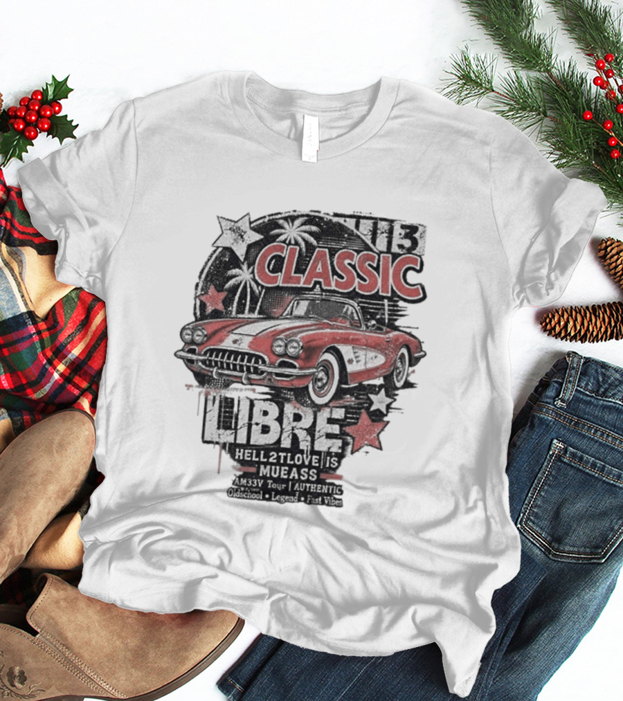 Classic Muscle Car Palm Tree Libre Americana Oldschool Legend Fast Vibes T-Shirt