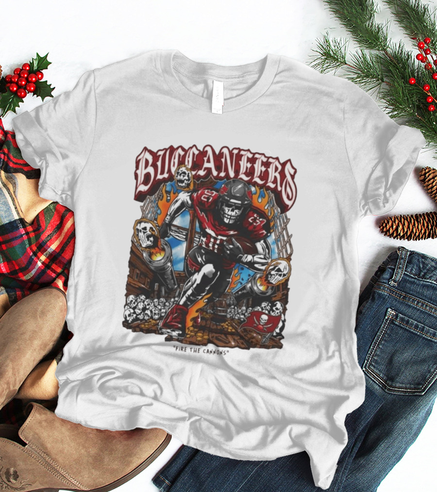 Warren Lotas Buccaneers Skull Football Player Flames T-Shirt