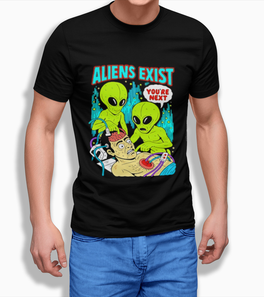 Aliens Exist You Are Next Green Alien Abduction Teen Hearts T-Shirt
