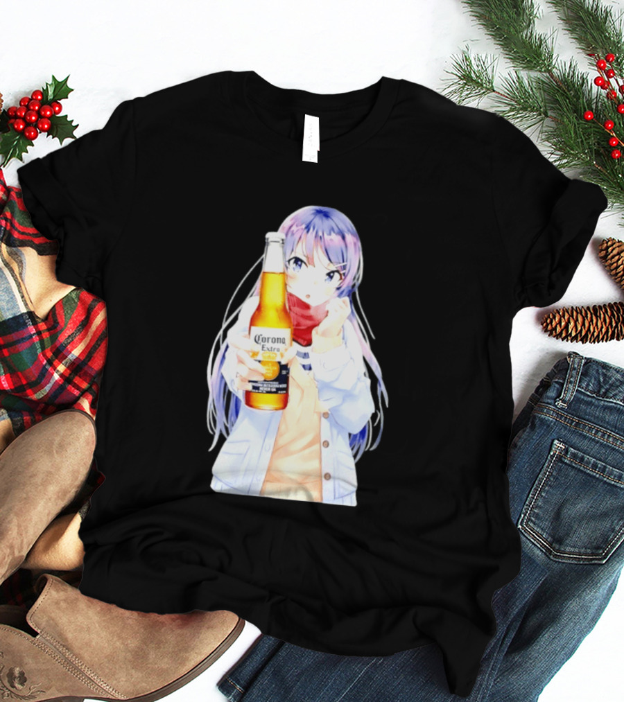 Mai Sakurajima Holding Corona Extra Rascal Does Not Dream Of Bunny Girl Senpai Anime T-Shirt