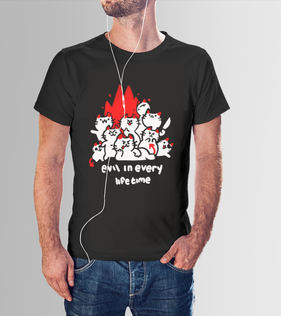 Evil In Every Lifetime Cats With Red Flames T-Shirt
