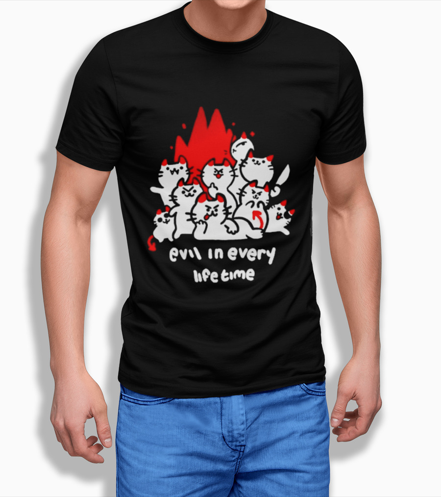 Evil In Every Lifetime Cats With Red Flames T-Shirt