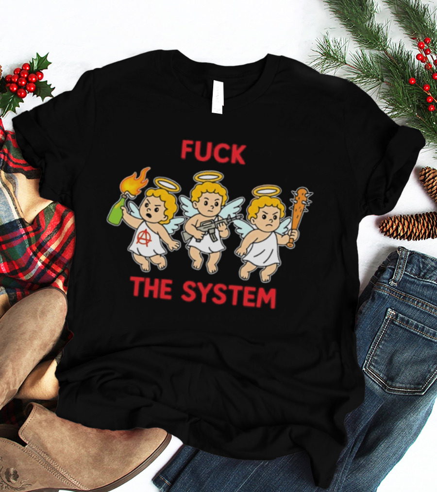 Anarchy Angels Punk Rebellion Fuck The System Cherub T-Shirt