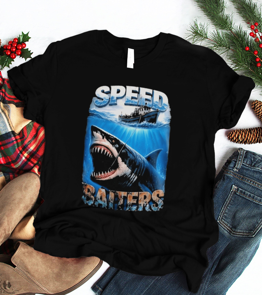 Speed Baiters Shark With Boat And Ocean T-Shirt