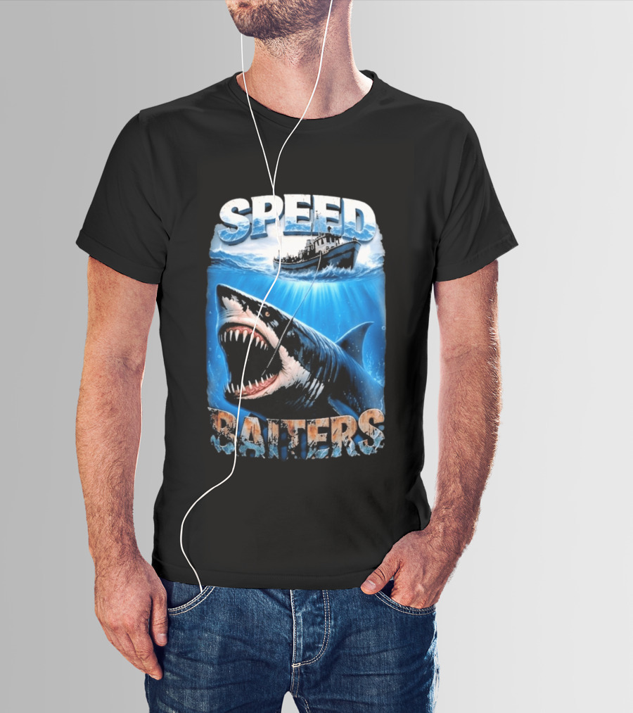Speed Baiters Shark With Boat And Ocean T-Shirt