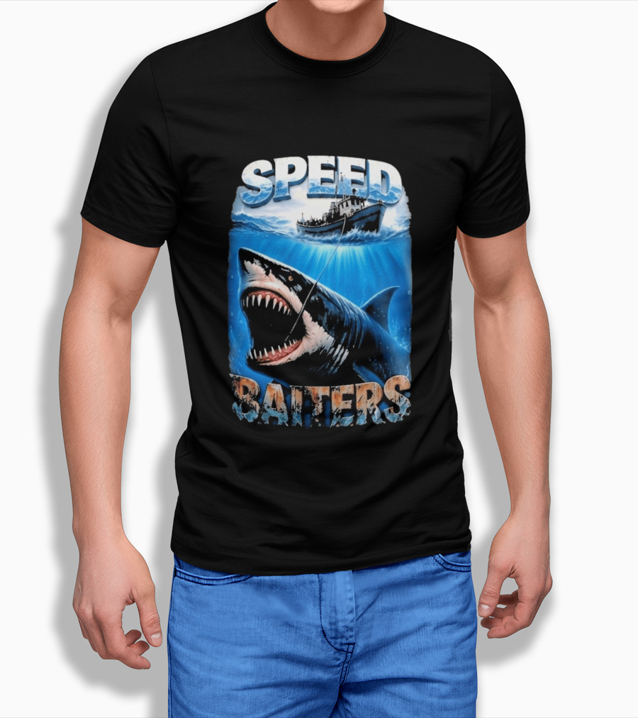 Speed Baiters Shark With Boat And Ocean T-Shirt