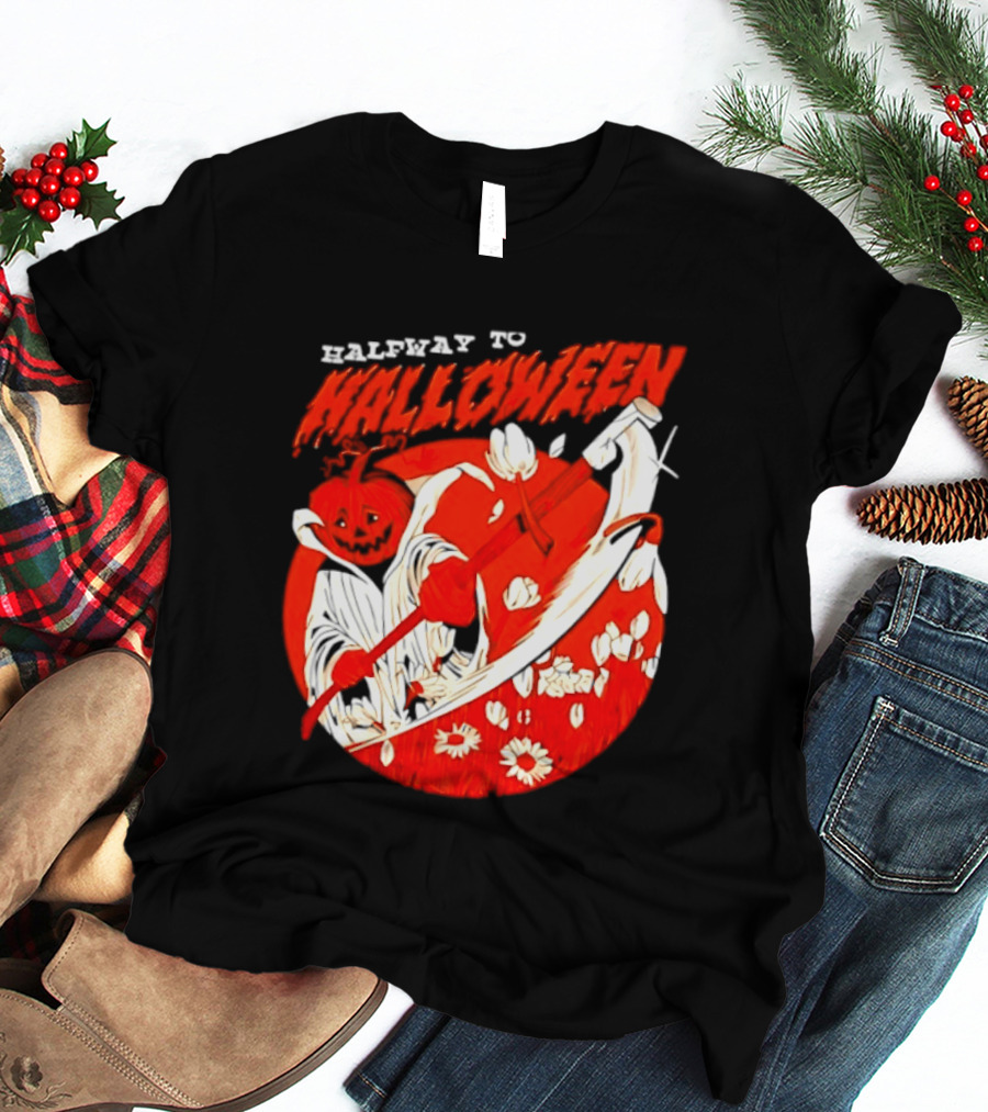 Halfway To Halloween Pumpkin Reaper Spooky T-Shirt