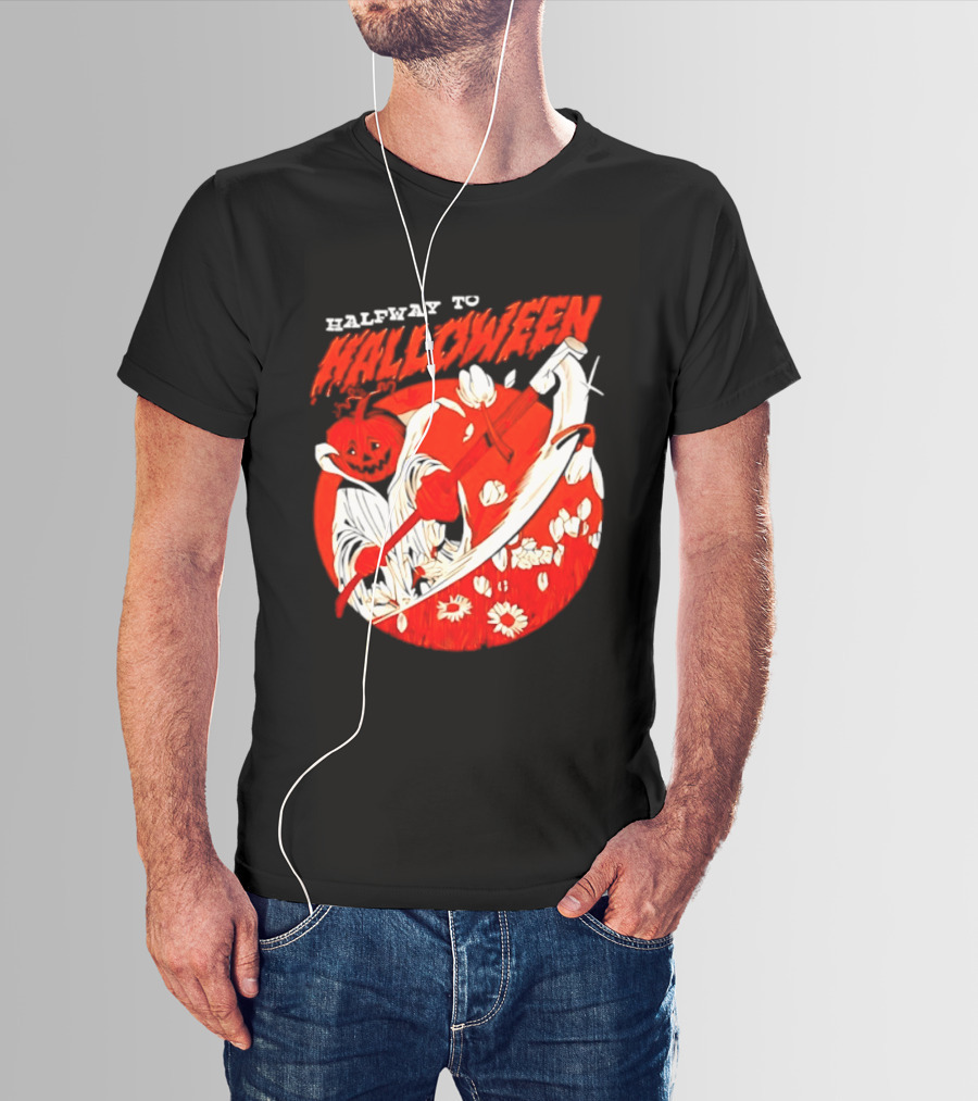 Halfway To Halloween Pumpkin Reaper Spooky T-Shirt
