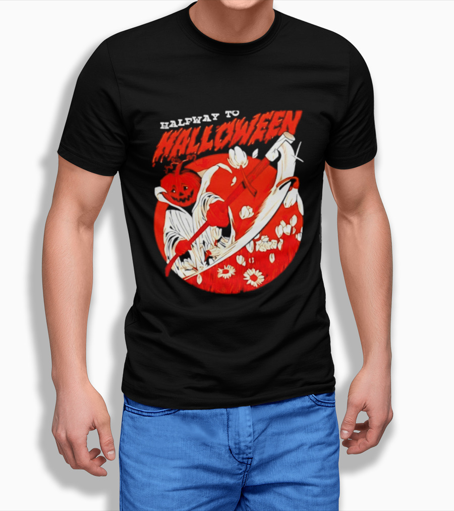 Halfway To Halloween Pumpkin Reaper Spooky T-Shirt
