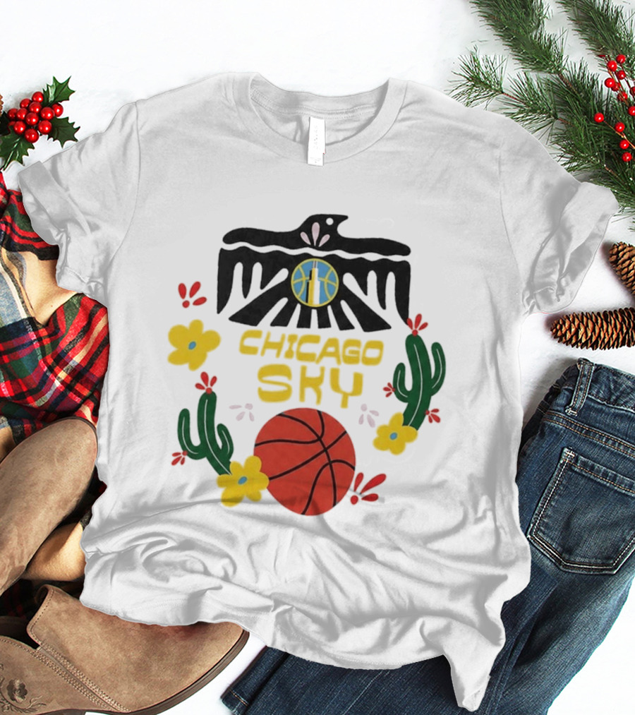 Chicago Sky Latina Empowerment Night Basketball With Floral Cactus Motif T-Shirt