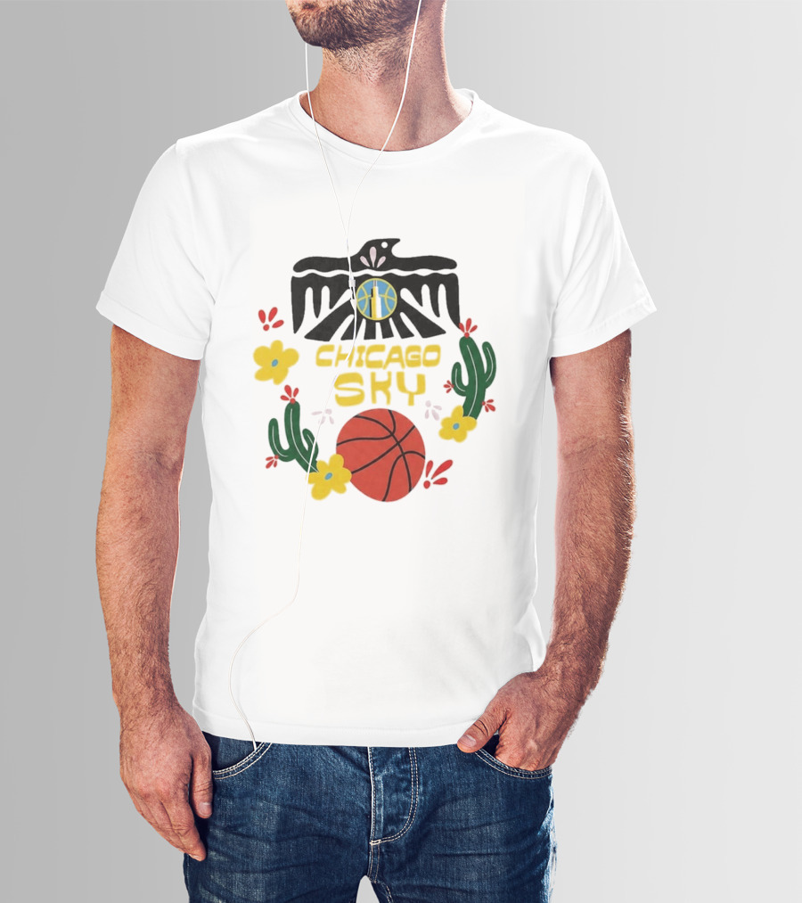 Chicago Sky Latina Empowerment Night Basketball With Floral Cactus Motif T-Shirt
