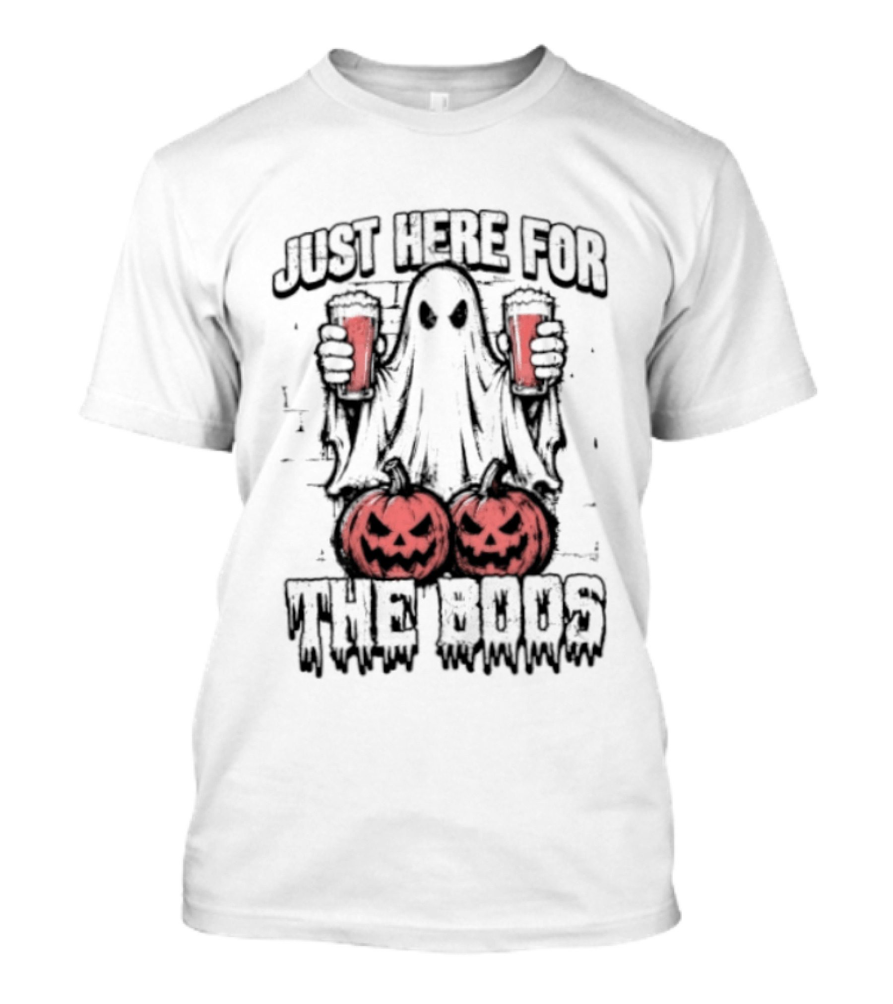 Just Here For The Boos Ghost With Beers And Pumpkins Halloween T-Shirt