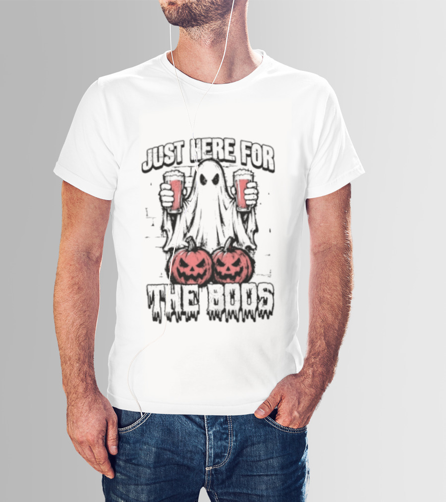 Just Here For The Boos Ghost With Beers And Pumpkins Halloween T-Shirt
