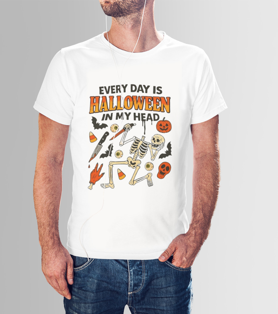 Every Day Is Halloween In My Head Teen Hearts Skeleton Pumpkin Bats Candy Corn T-Shirt
