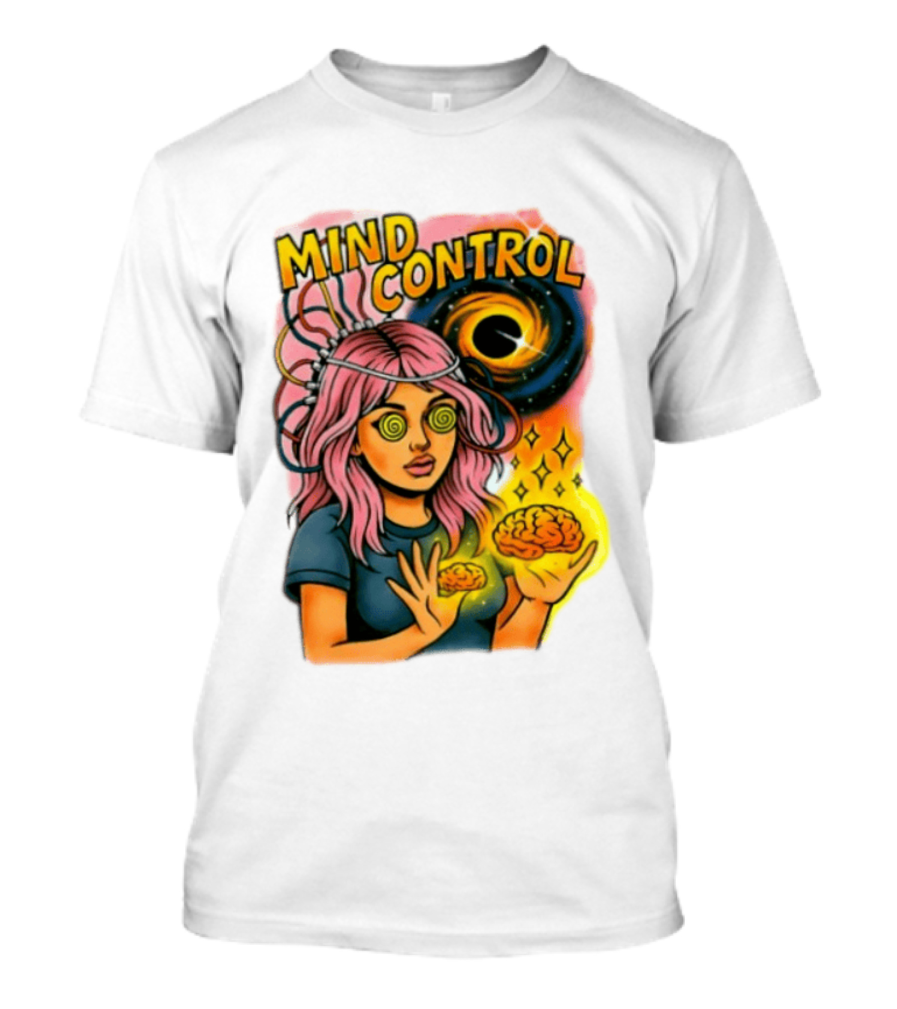 Mind Control Teen Hearts Psychedelic Black Hole Spiral Eyes Brain Magic T-Shirt