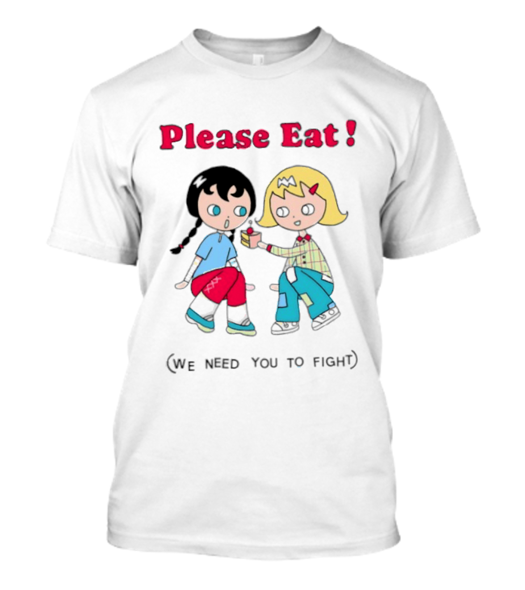 Please Eat We Need You To Fight Vintage Anime Style Cartoon Characters Sharing Food T-Shirt