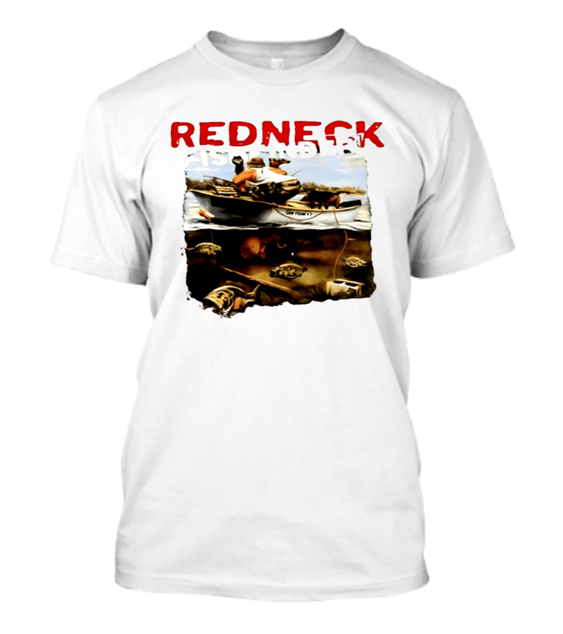 Redneck Fishfinder Fishing Boat Scene With Underwater View T-Shirt