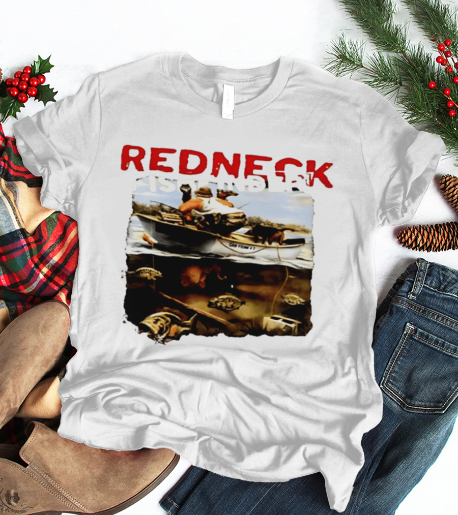 Redneck Fishfinder Fishing Boat Scene With Underwater View T-Shirt