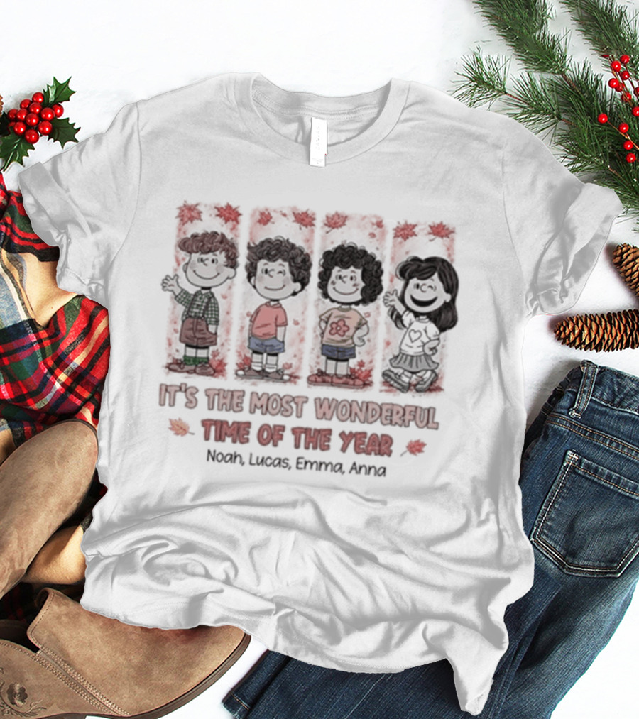 It's The Most Wonderful Time Of The Year Fall Snoopy Personalized Noah Lucas Emma Anna T-Shirt
