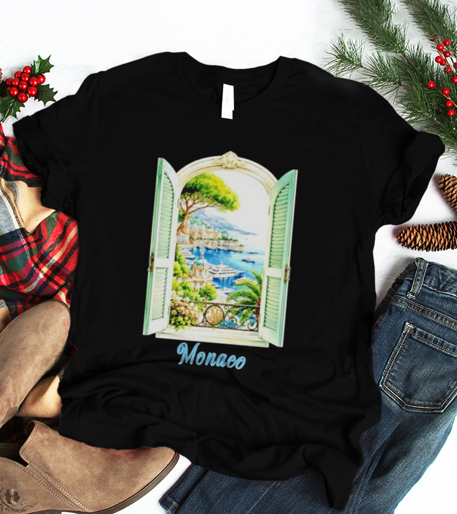 Monaco Window View French Riviera Monte Carlo Scenic Coastal Paradise T-Shirt