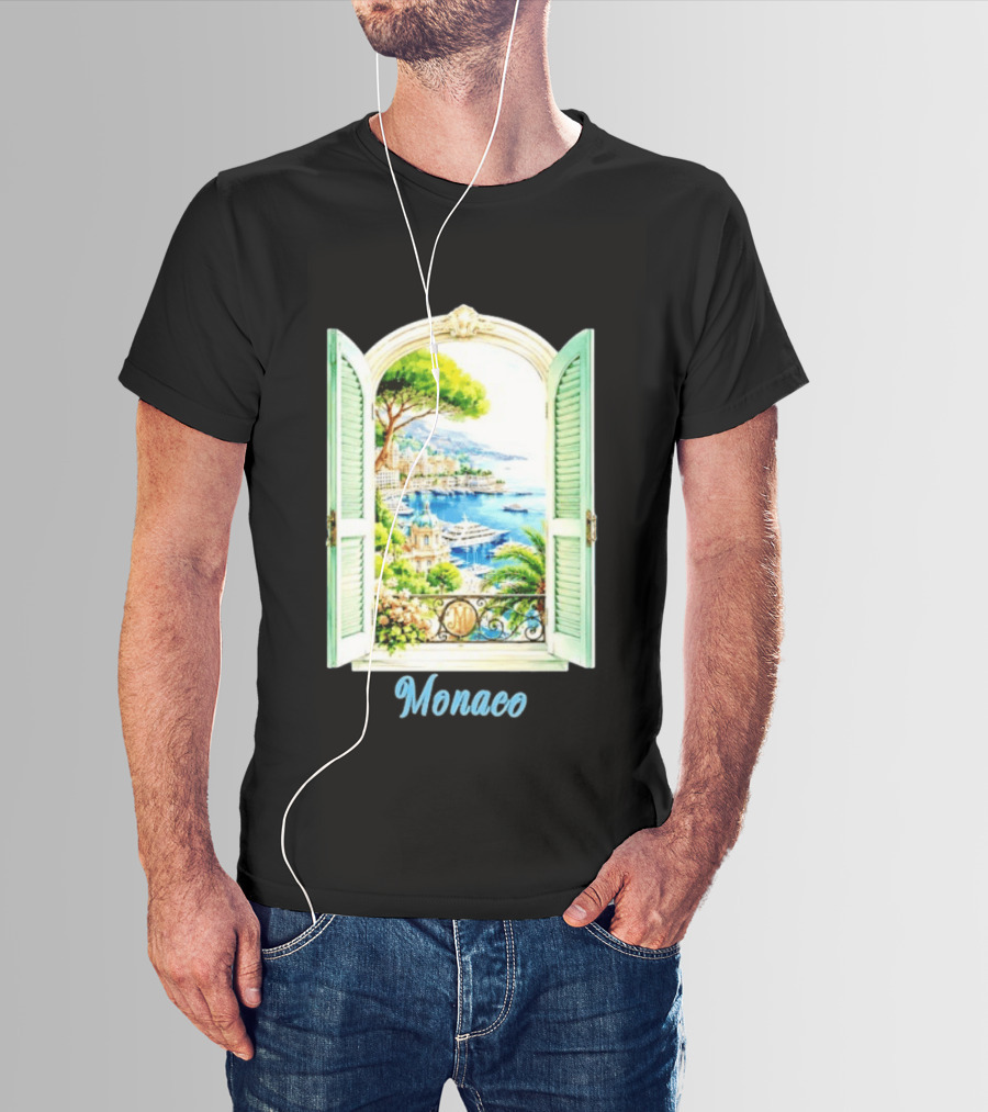 Monaco Window View French Riviera Monte Carlo Scenic Coastal Paradise T-Shirt