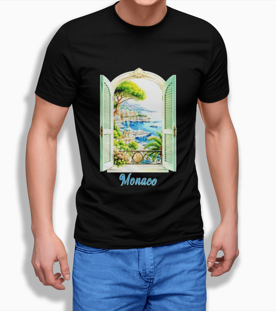 Monaco Window View French Riviera Monte Carlo Scenic Coastal Paradise T-Shirt