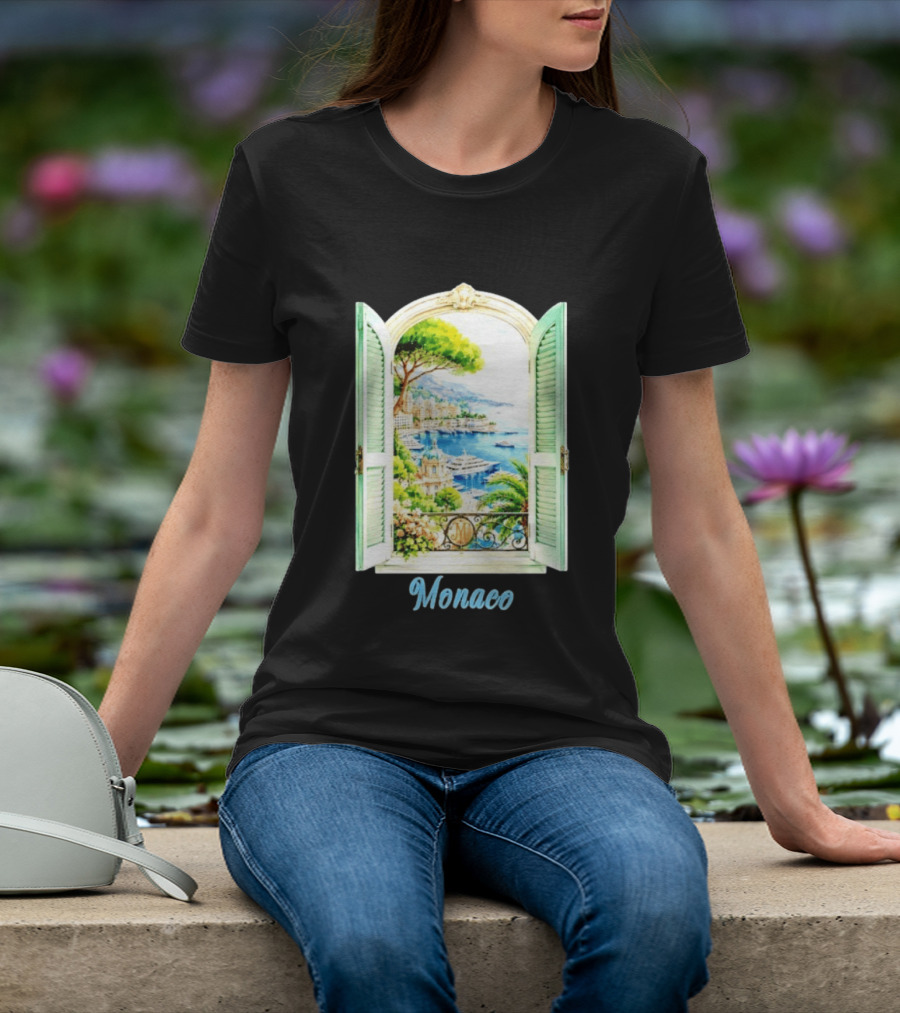 Monaco Window View French Riviera Monte Carlo Scenic Coastal Paradise T-Shirt