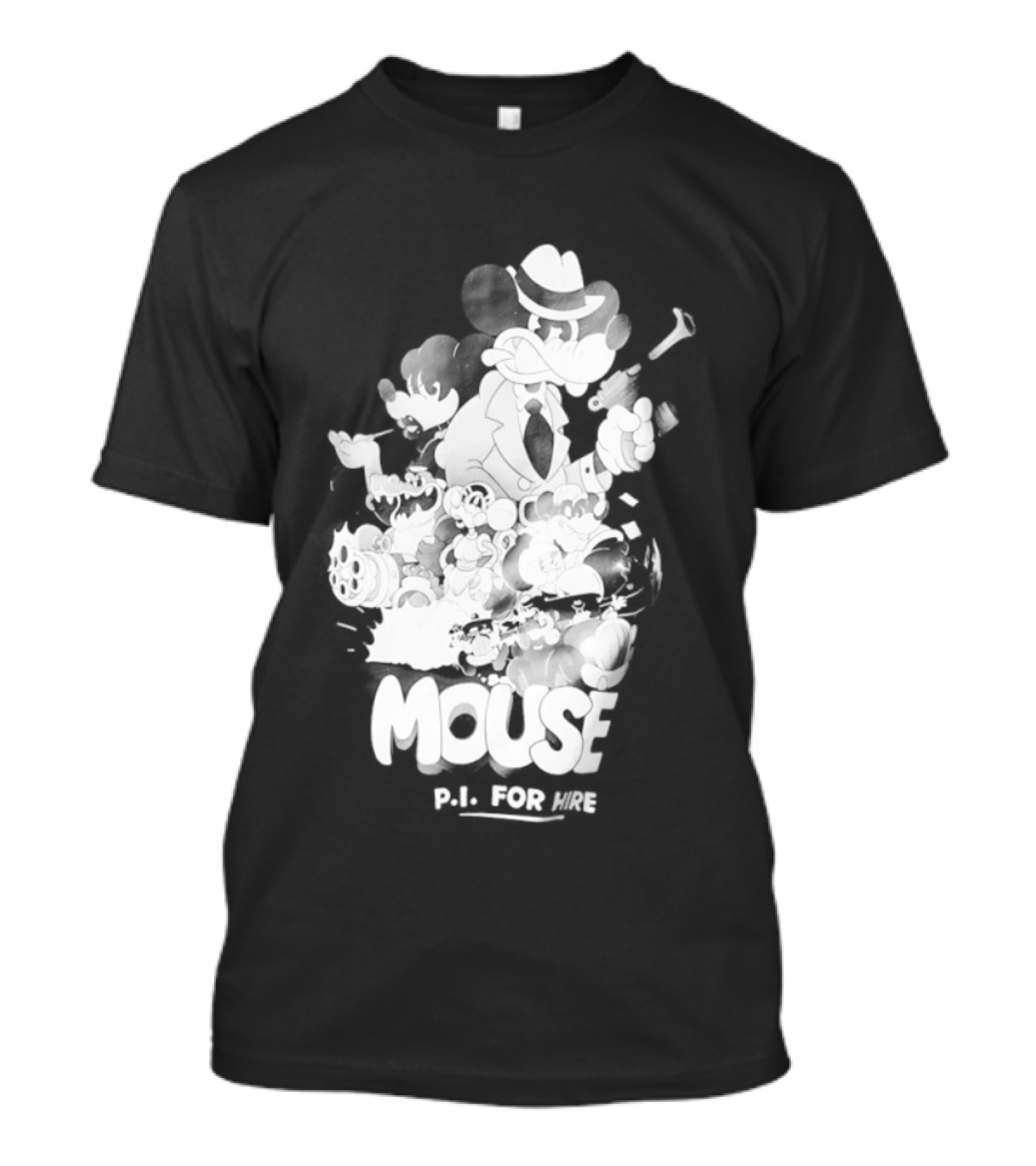 Mouse PI For Hire Vintage Detective Noir Cartoon Mystery T-Shirt