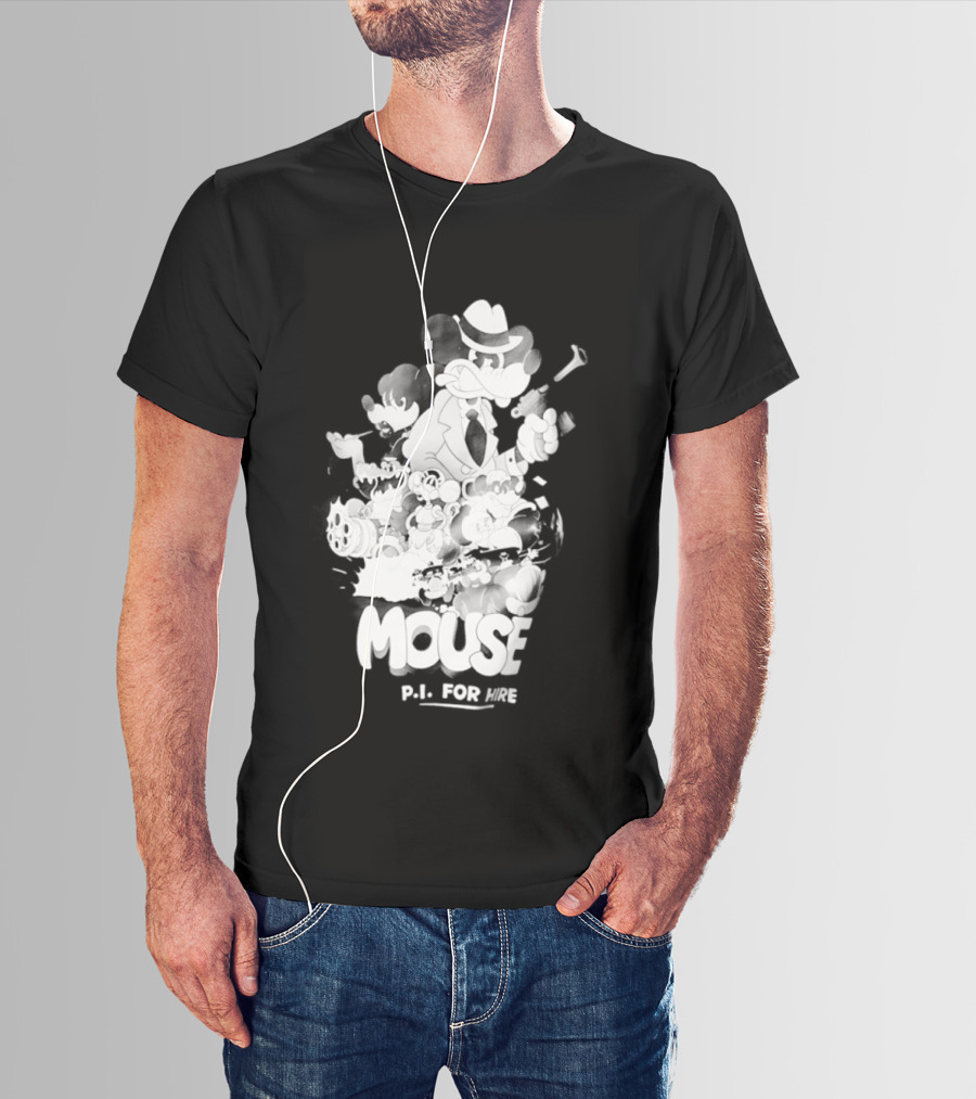 Mouse PI For Hire Vintage Detective Noir Cartoon Mystery T-Shirt
